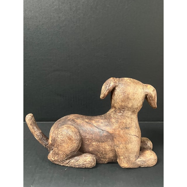 Brown Vintage Carved Solid Wood Dog Sculpture For Sale - Image 8 of 9