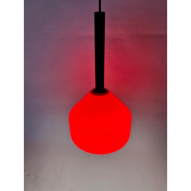 1950s Tapio Wirkkala Teak Hanging Lamp With Vistosi Modern Red Glass Shade For Sale - Image 6 of 12