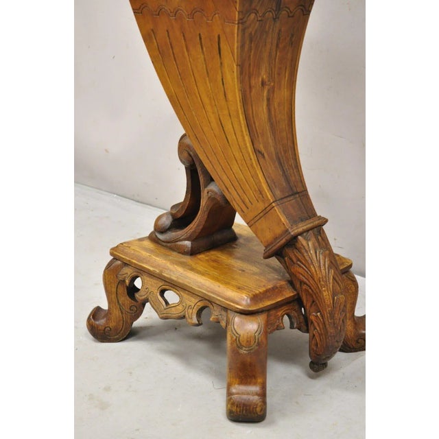 Mid 20th Century Vintage Carved Teak Wood Fretwork Figural Cornucopia Chinese Plant Stand Planter For Sale - Image 5 of 11