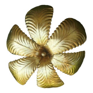 1960 French Mid Century Dore Palm Leaf Plafonnier Flush Mount Attrib. Maison Jansen For Sale