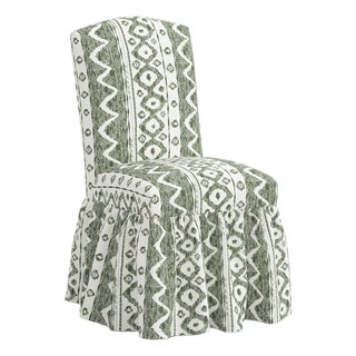 Ruffle Camel Back Dining Chair in Linny Ikat Sage For Sale