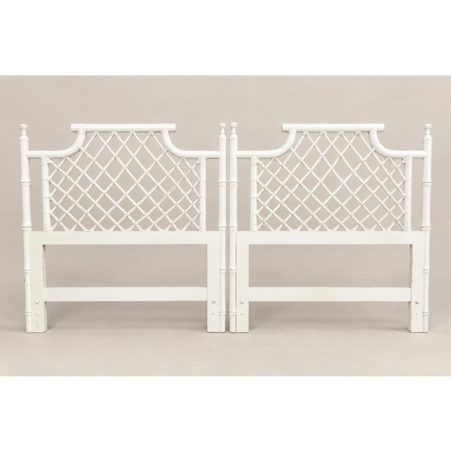 Chinoiserie White Ficks Reed Vintage Pagoda Style Lattice Twin Rattan Faux Bamboo Headboards - A Pair For Sale - Image 3 of 5