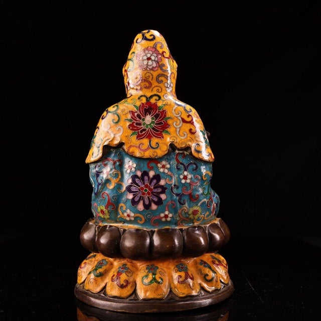 Late 19th Century Cloisonné Bronze Guanyin With Child, 4500g, Gilt Figurine For Sale - Image 4 of 8