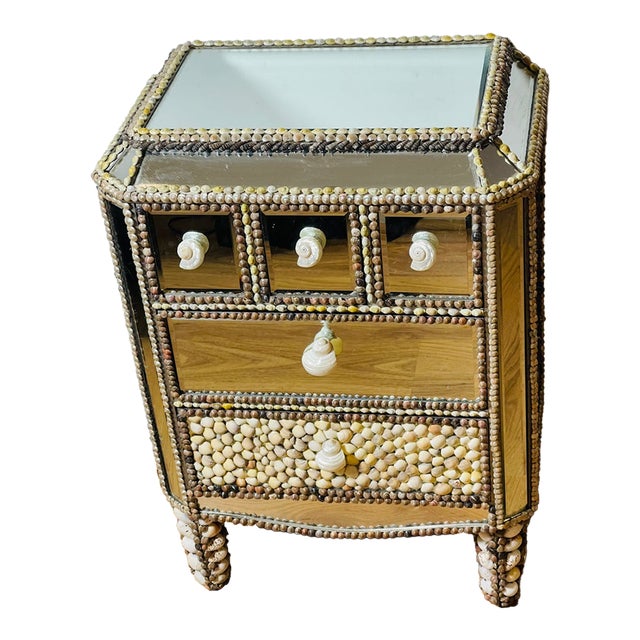 1970s Gorgeous Sea Shell Encrusted Mirrored Commode For Sale