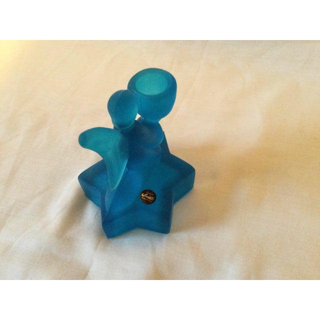 Vintage Turquoise Blue Frosted Glass Angel Candler Holder For Sale - Image 4 of 9