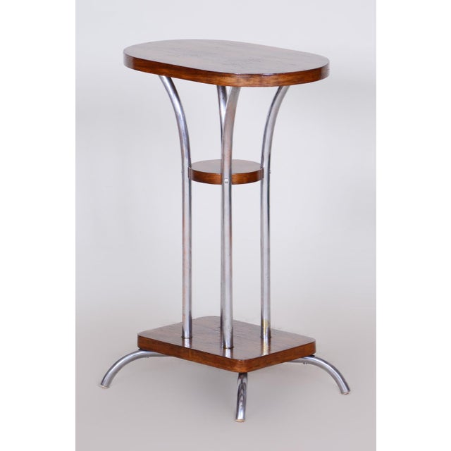 Art Deco Pedestal in Walnut & Chrome, France, 1930s For Sale - Image 4 of 11