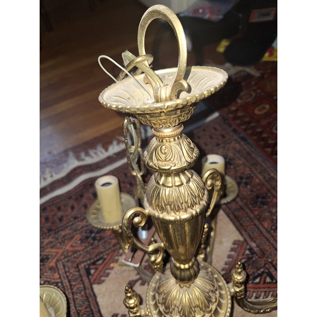 1990s French Empire Style 6 Arm Solid Brass Chandelier For Sale In Little Rock - Image 6 of 8