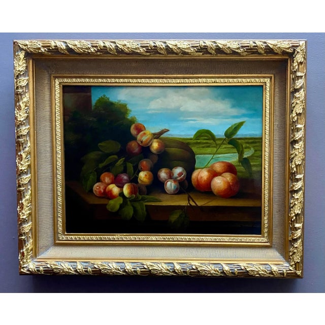 Vintage Signed Original Italian Oil on Canvas Still Life Painting in Gilt Frame For Sale - Image 4 of 9
