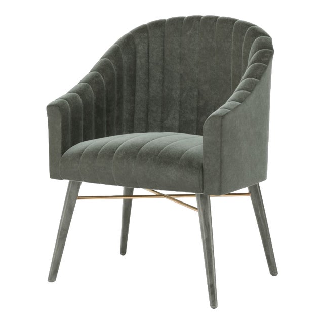 Modern Olive Velvet Dining Chair For Sale