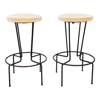 Vintage Frederick Weinberg Wrought Iron Bar Stools - Pair For Sale