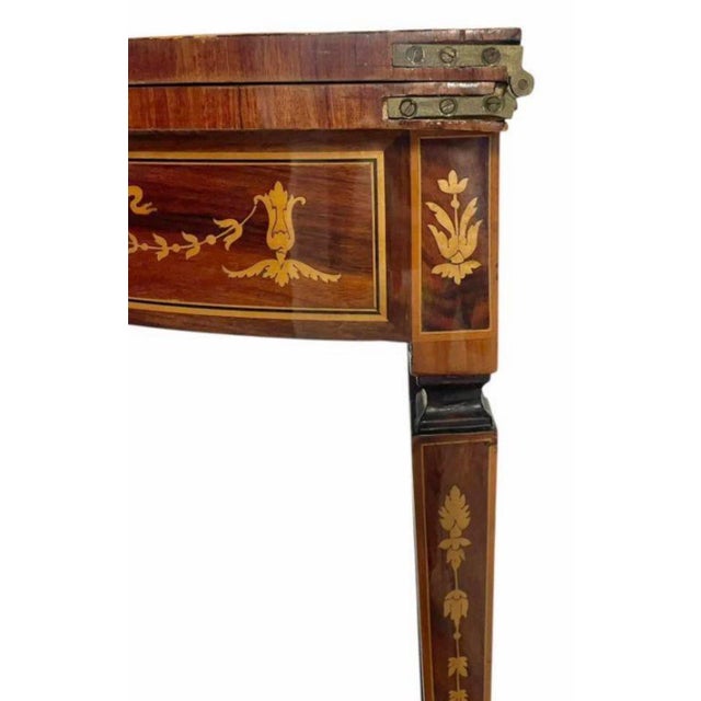 Brown Antique Italian Neoclassical Marquetry Inlaid Round Folding Game Table For Sale - Image 8 of 9