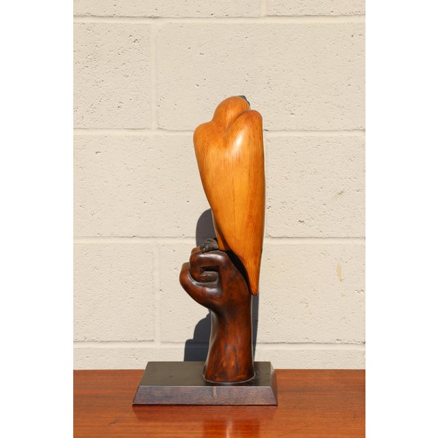 Mid-Century Modern Vintage Sarreid Ltd. Hooded Falcon on Fist Sculpture | Hand-Carved Wood & Brass | Made in Spain, Circa 1970s For Sale - Image 3 of 16
