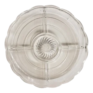 1960s Hazel Atlas Clear Glass Divided 5 Section Serving Dish/Relish Tray, Swirl Design