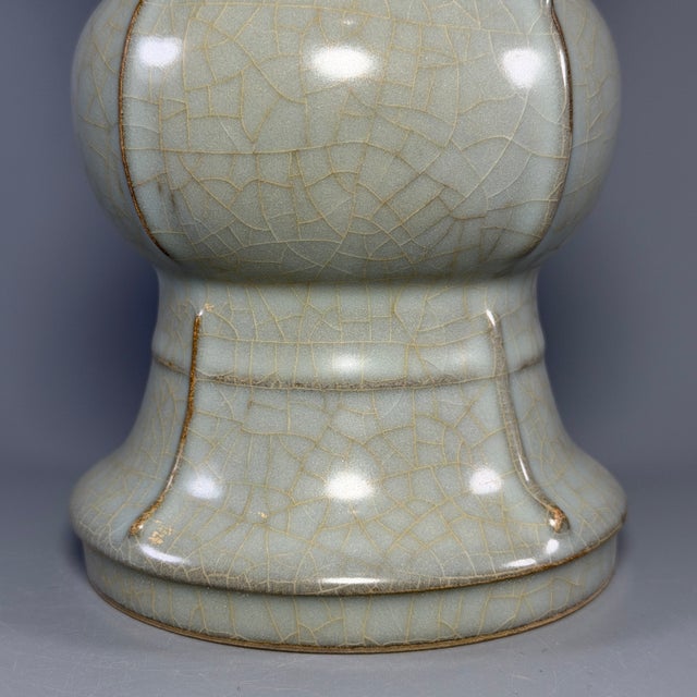 15th Century & Earlier Antique Chinese Celadon Crackle‑Glaze Gu‑Form Beaker Vase, Collectible Antique For Sale - Image 5 of 8