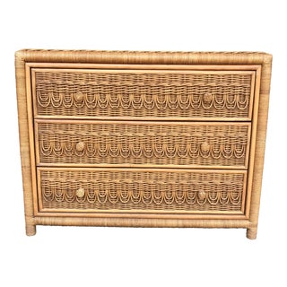 Vintage Natural Wicker Chest of Drawers For Sale