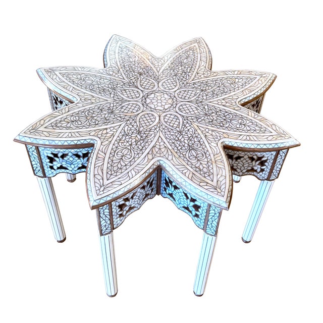 Contemporary Middle Eastern Contemporary Mother-of-Pearl Inlay Flower-Shaped Coffee Table For Sale - Image 3 of 8