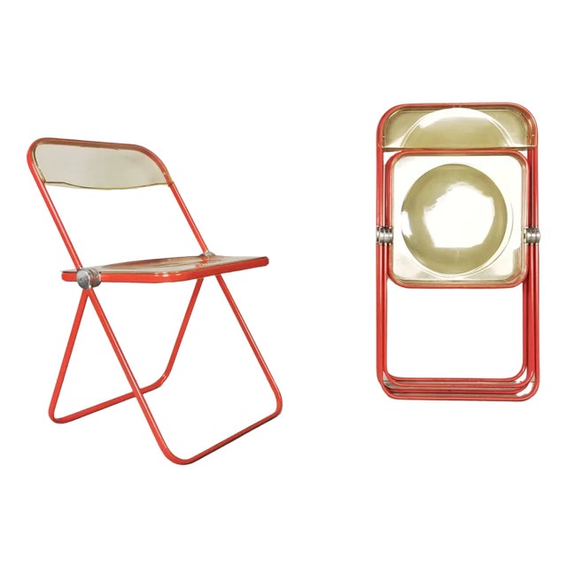 Red Plia Folding Chairs by Giancarlo Piretti for Anonima Castelli, 1970s, Set of 3 For Sale