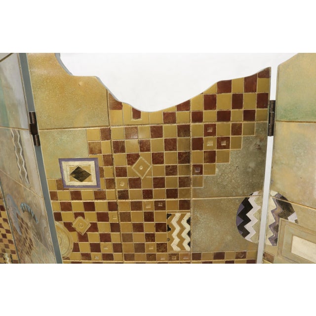 Studio Made Art Decorated Lacquered 4-Panel Room Divider Screen For Sale - Image 6 of 13