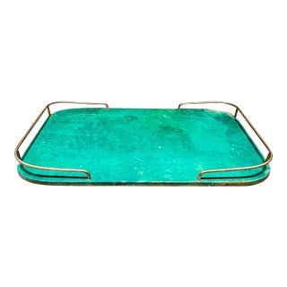 Aldo Tura Green Serving Tray, Lacquered Goatskin, Mid-Century 1950s For Sale