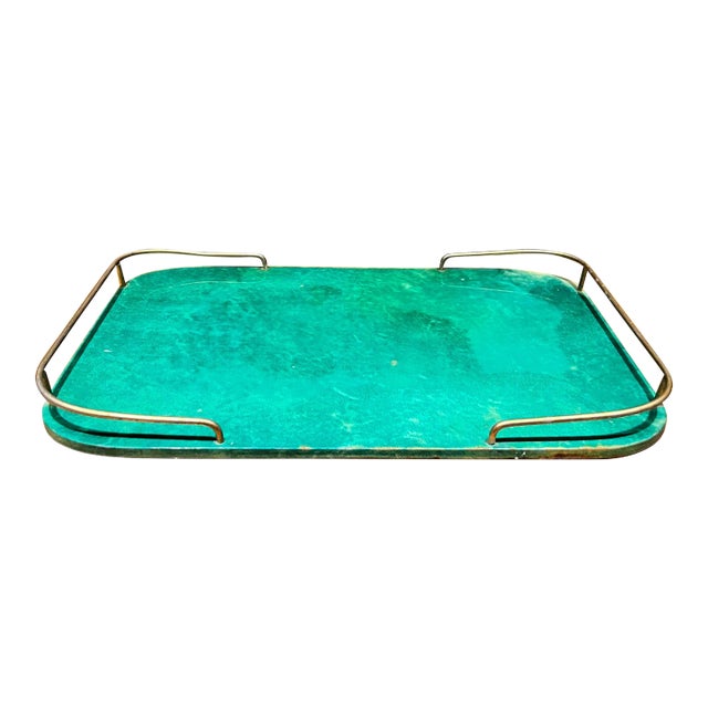 Aldo Tura Green Serving Tray, Lacquered Goatskin, Mid-Century 1950s For Sale