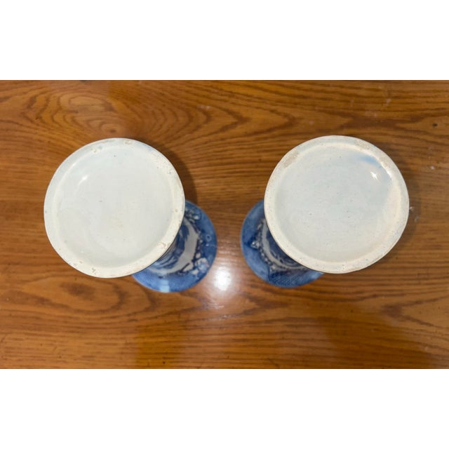 Chinese 1940s Chinese Blue & White Porcelain Trumpet Vases For Sale - Image 3 of 6