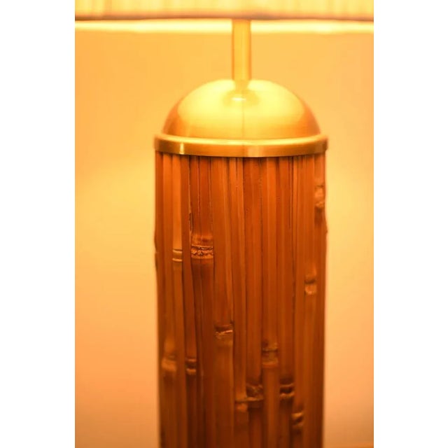 Table Lamp in the Rush and Brass with Fabric Lampshade, 1970s For Sale - Image 3 of 6