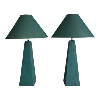 Vintage 1980’s Teal Blue Custom Made Ceramic Large Table Lamps For Sale