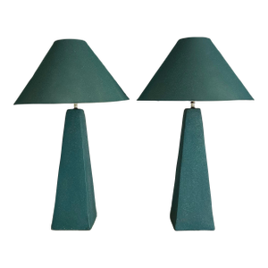 Vintage 1980’s Teal Blue Custom Made Ceramic Large Table Lamps
