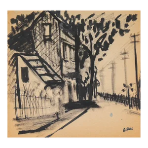 Down the Road Monochromatic Study 1946 Ink
