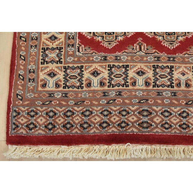 Bokhara Jaldar Rug 3′ X 5’3” Red Wool Tribal Hand-Knotted Oriental Carpet For Sale - Image 9 of 12