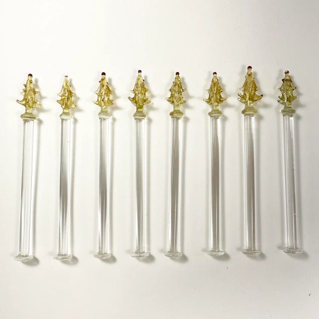 Glass Mid 20th Century Vintage Blown Glass Christmas Tree Swizzle Sticks - Set of 8 For Sale - Image 7 of 7