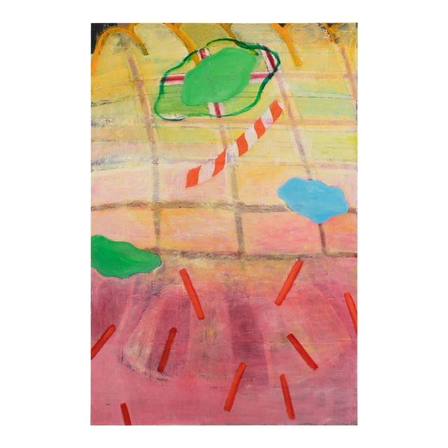 Large Colorful Vintage Abstract Mixed Media Painting 4' X 6' For Sale