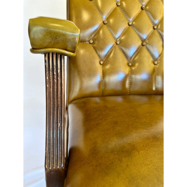 Mid-Century Modern Vintage Mid-Century Tufted Camel Vinyl Armchair on Casters For Sale - Image 3 of 13