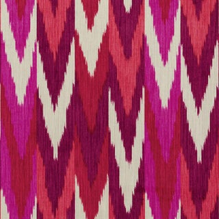 Schumacher Kashgar Velvet Ikat Fabric in Ruby & Plum For Sale