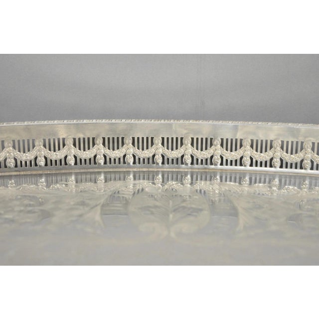 Metal Vintage Viners of Sheffield Edwardian Silver Plated Raised Gallery Oval Tray For Sale - Image 7 of 15