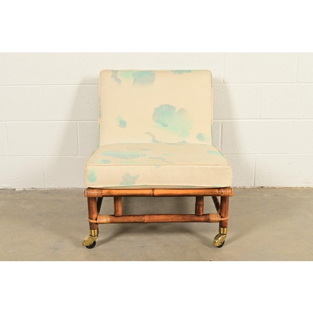 A gorgeous mid-century Hollywood Regency Organic Modern armless lounge chair By John Wisner for Ficks Reed, "Far Horizons"...