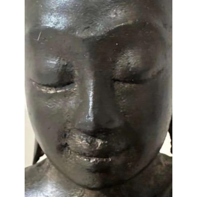 Rustic Antique Ayutthaya Bronze Buddha – Flame Finial & Gilding Traces For Sale - Image 3 of 7