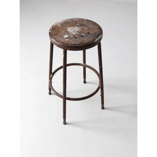 Gray Vintage Industrial Metal Stool For Sale - Image 8 of 10