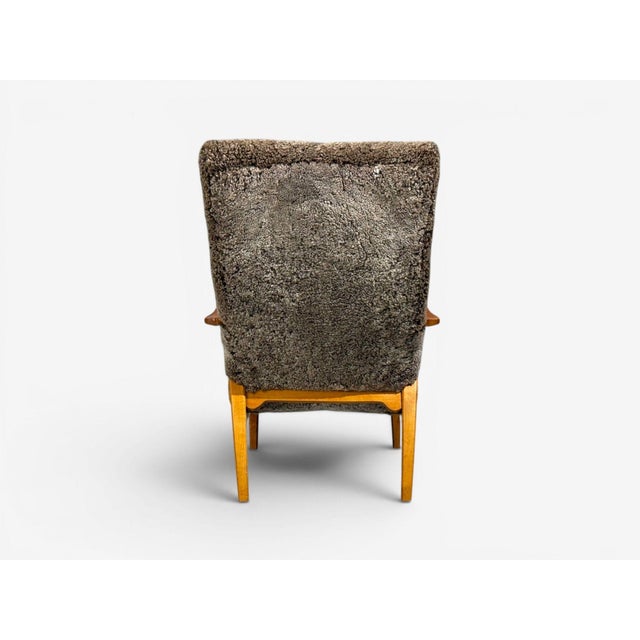 Jio Möbler, Chaise Lounge, Gray Shearling, Elm, Sweden, 1960s For Sale - Image 13 of 13