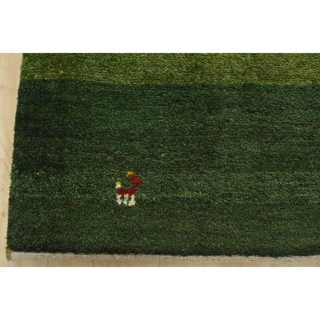 Gabbeh Rug 5’1” X 6’6” Green Wool Vintage Tribal Hand-Knotted Carpet For Sale - Image 10 of 13