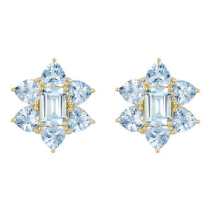 Nina Zhou Aquamarine Cluster Earrings in 14k Yellow Gold - a Pair