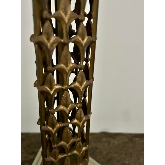 Gothic Large Antique Bronze Brass Church Altar Candleholder For Sale - Image 3 of 12