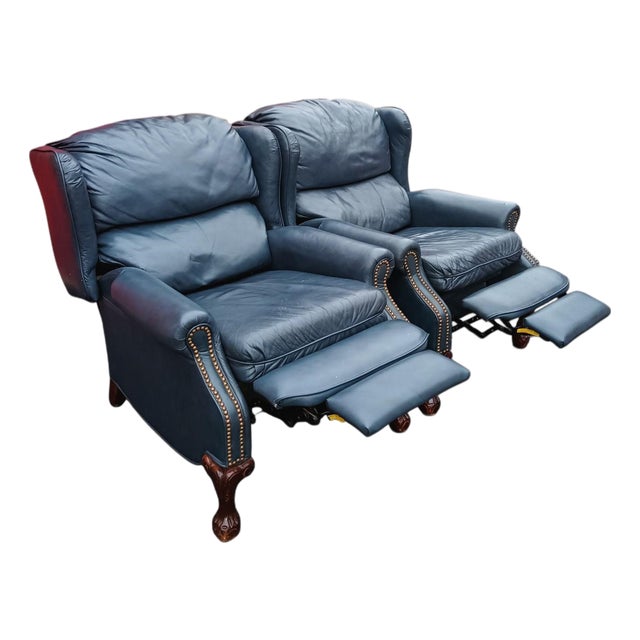 Experience the Comfort & Design With a Pair of the Cleveland Chair Ball & Claw Leather Recliners For Sale