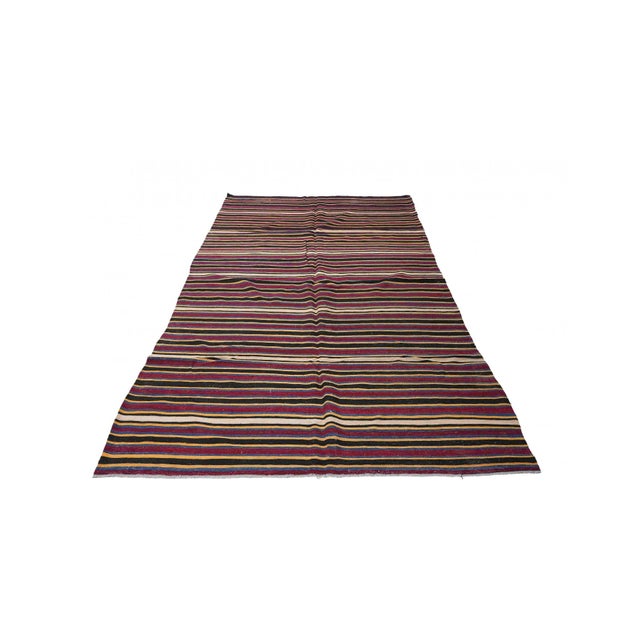 Mid-Century Modern Striped Vintage Turkish Kilim Rug - 5`4" X 11`5" For Sale - Image 3 of 6