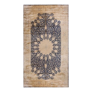 1930s Navy Blue Background Antique Oversized Ardabil Design Kerman Rug For Sale