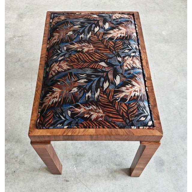 Art Deco Ottoman in Walnut with Floral Plush Upholstery, 1930s For Sale - Image 10 of 12
