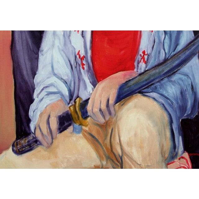 Vintage Mid Century Modern Figurative -- Seated Samurai Original Oil on Canvas by Molly E. Brubaker For Sale - Image 4 of 5