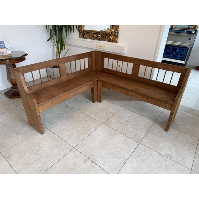 Farmhouse Wooden Corner Bench For Sale - Image 3 of 11