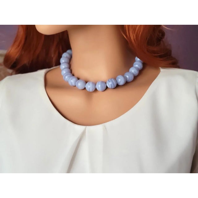 Contemporary Chalcedony Blue Lace Agate Necklace For Sale - Image 3 of 8