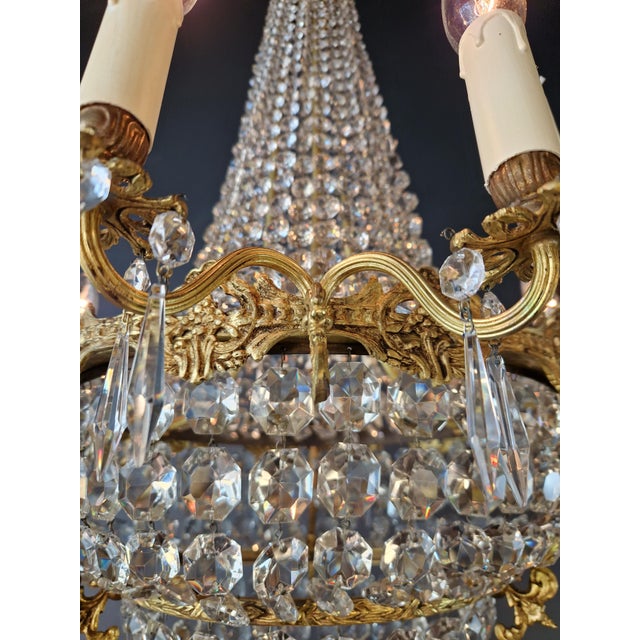 Antique Italian Empire Revival Brass and Crystal Chandelier Candle Holders For Sale - Image 9 of 14